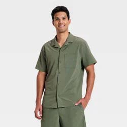 Men's Seersucker Button-Down Shirt - All In Motion™ Olive Green M
