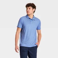Men's Horizontal Striped Jersey Polo Shirt - All In Motion™ Blue L