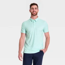 Men's Horizontal Striped Jersey Polo Shirt - All In Motion™ Light Teal Green L