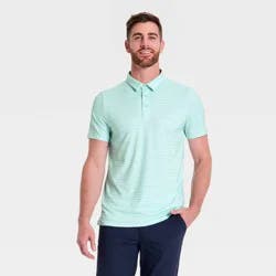 Men's Horizontal Striped Jersey Polo Shirt - All In Motion™ Light Teal Green L