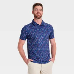 Men's Fireworks Print USA Golf Polo Shirt - All In Motion™ Navy Blue L