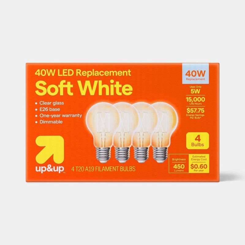 slide 1 of 4, 4pk A19 Filament Clear Glass 40W Light Bulbs Warm - up&up™, 4 ct