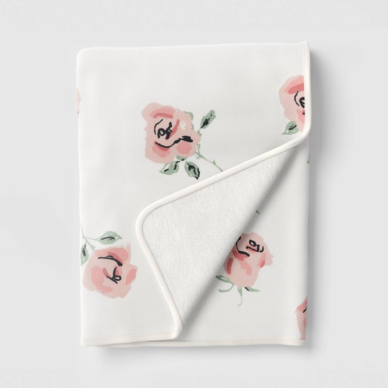 slide 1 of 5, Floral Printed Chenille Throw with Faux Shearling Reverse - Room Essentials™, 1 ct