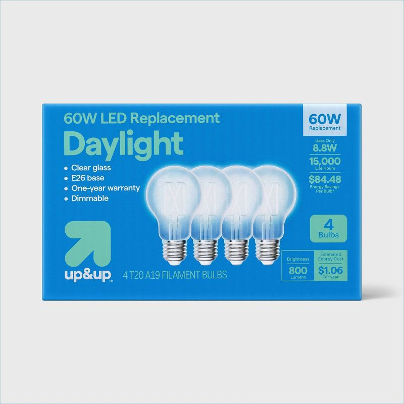 slide 1 of 4, 4pk A19 Filament Clear Glass 60W Light Bulb Cool - up&up™, 4 ct