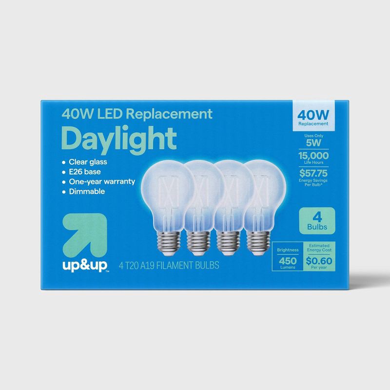 slide 1 of 4, 4pk A19 Filament Clear Glass 40W Light Bulbs Cool - up&up™, 4 ct