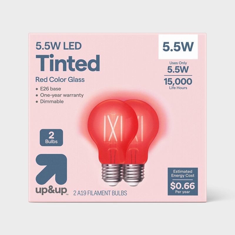 slide 1 of 5, 2pk A19 Colored Light Bulb Red - up&up™, 2 ct