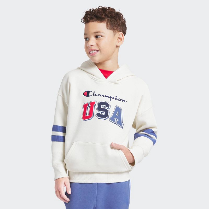 slide 1 of 4, Champion Boys' Oversized Fleece Hoodie - Cream L, 1 ct