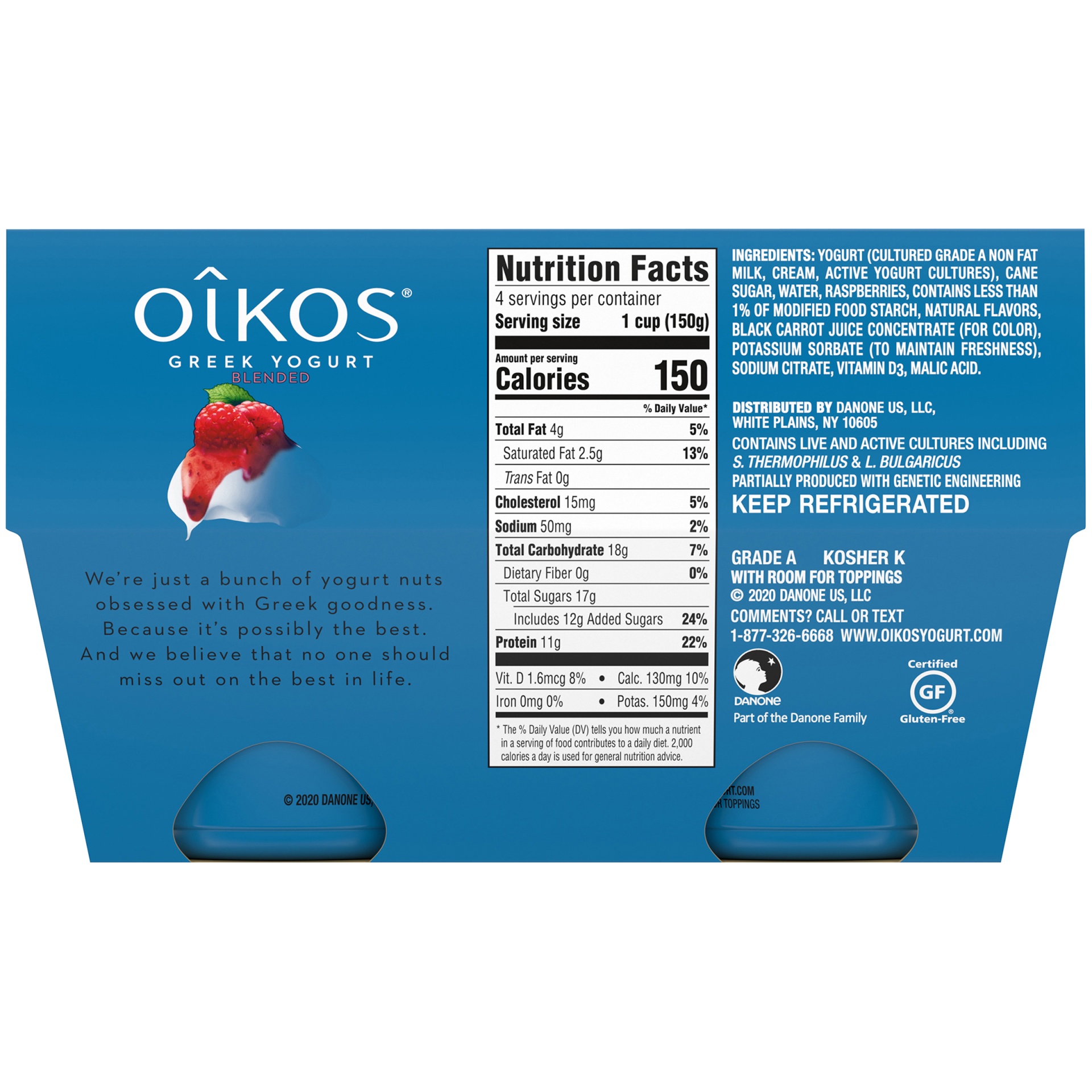 slide 4 of 5, Oikos Whole Milk Raspberry Greek Yogurt Cups, 4 ct; 5.3 oz