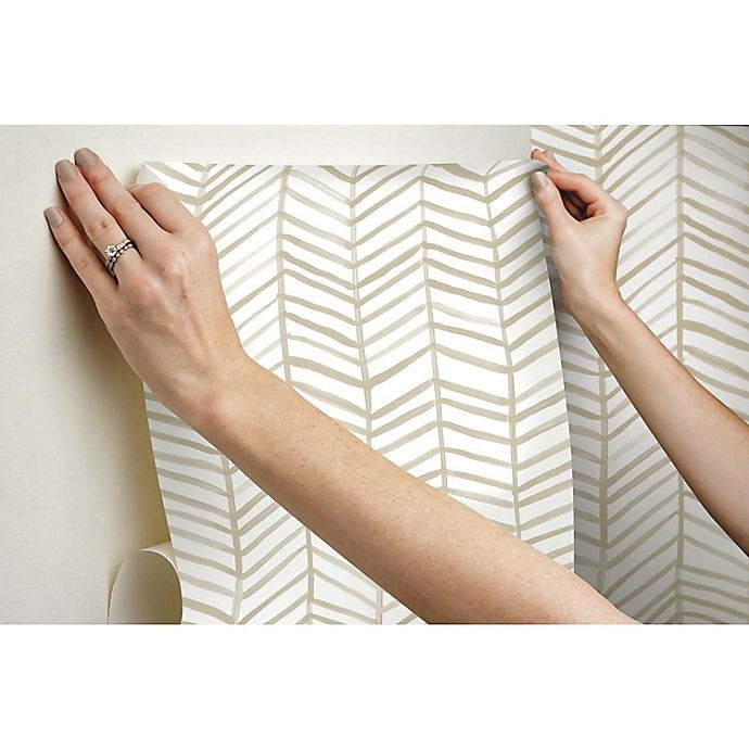 slide 3 of 9, RoomMates Cat Coquillette Herringbone Peel & Stick Wallpaper - Tan/White, 1 ct