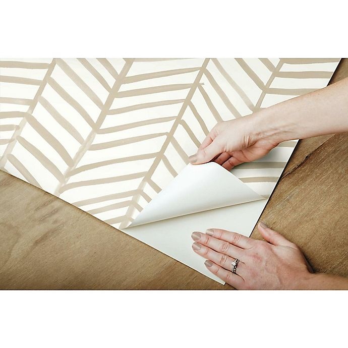 slide 4 of 9, RoomMates Cat Coquillette Herringbone Peel & Stick Wallpaper - Tan/White, 1 ct