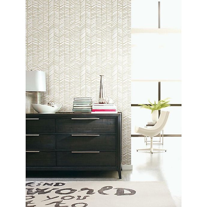 slide 6 of 9, RoomMates Cat Coquillette Herringbone Peel & Stick Wallpaper - Tan/White, 1 ct