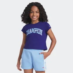 Champion Girls' Graphic Baby T-Shirt - Dark Blue L