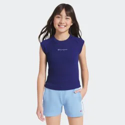 Champion Girls' Sleeveless Textured Knit T-Shirt - Dark Blue S