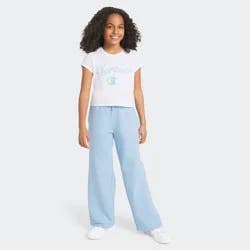 Champion Girls' French Terry Wide Leg Pants - Light Blue L