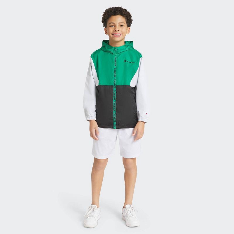 slide 1 of 4, Champion Boys' Colorblock Windbreaker Jacket - Green/White/Black S, 1 ct