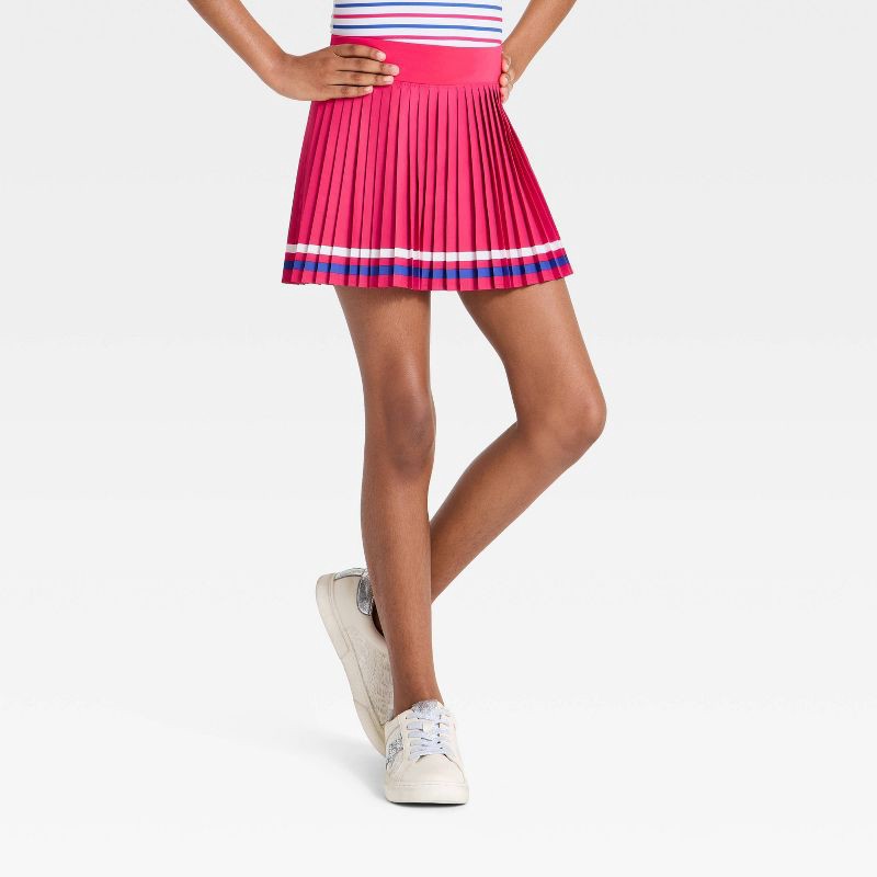 slide 1 of 3, Girls' Pleated Active Skort - All In Motion™ Red M, 1 ct