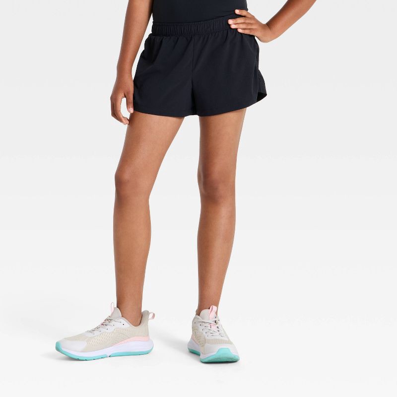 slide 1 of 3, Girls' Side Ruched Active Shorts - All In Motion™ Black M, 1 ct