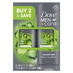 Dove Men+Care Extra Fresh Sulfate-Free Refreshing Body and Face Wash - 18oz/2ct: Vegan, Gel Form, Normal to Mature Skin, Hydrating