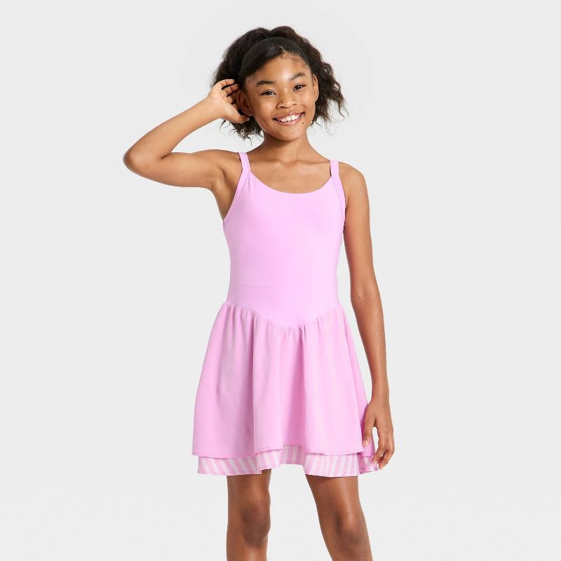 slide 1 of 3, Girls' Double Layer Active Dress - All In Motion™ Light Violet XS, 1 ct