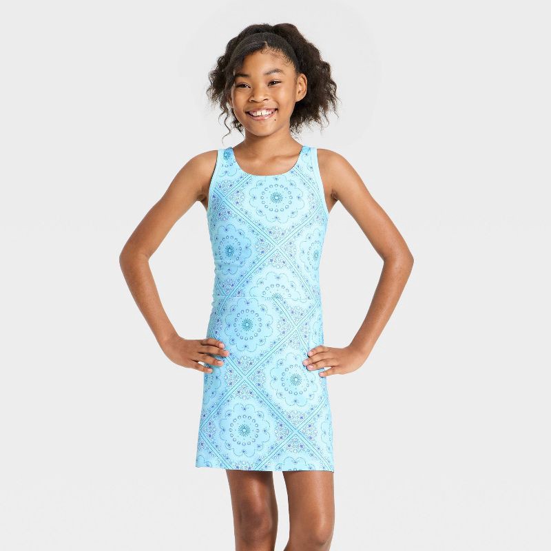 slide 1 of 3, Girls' High Neck Active Dress - All In Motion™ Blue M, 1 ct