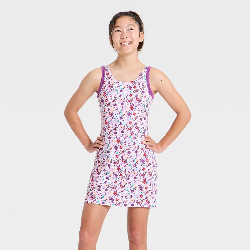 slide 1 of 3, Girls' High Neck Active Dress - All In Motion™ Cream M, 1 ct