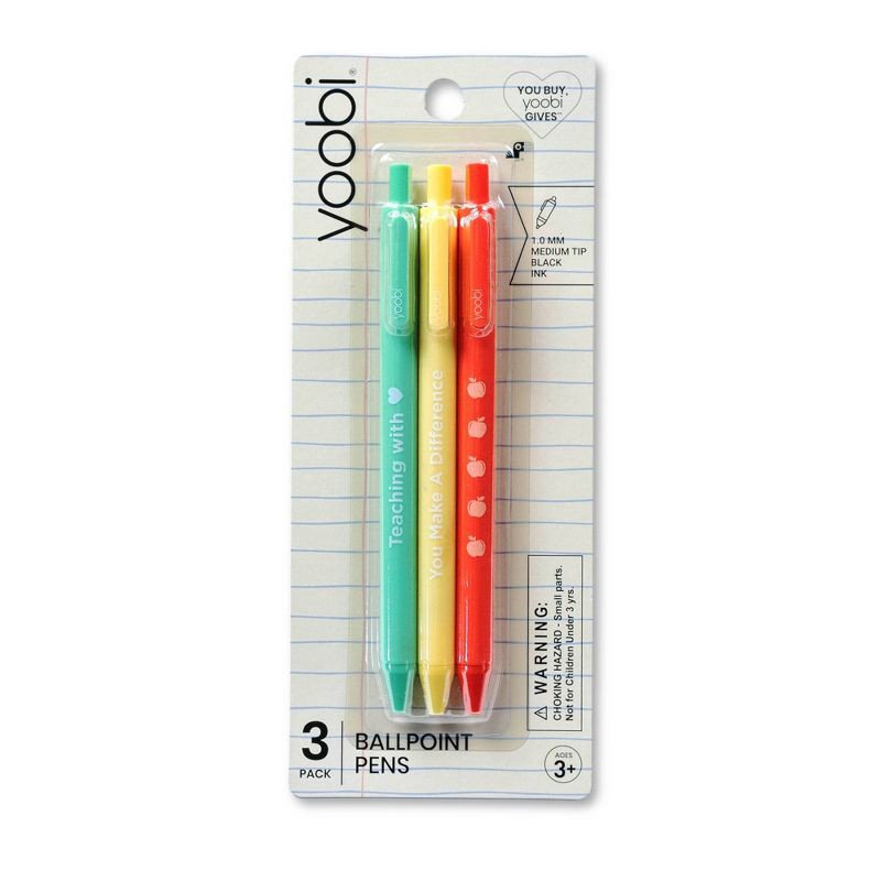 slide 1 of 4, Yoobi 3pk Retractable Ballpoint Pens 1.0mm Black Ink - Teacher Gift, 3 ct