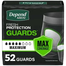 Depend Guards for Men Incontinence Liner - Maximum Absorbency - One Size - 52ct