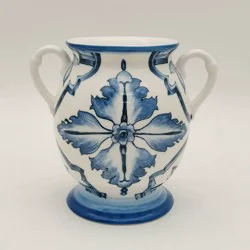 Muchoise Ceramic Vase with Handles White/Blue