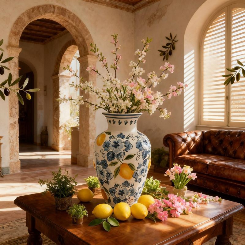 slide 2 of 4, Muchoise Ceramic Lemon Vase White/Blue, 1 ct