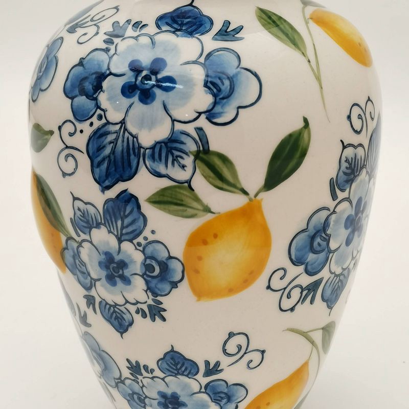 slide 4 of 4, Muchoise Ceramic Lemon Vase White/Blue, 1 ct