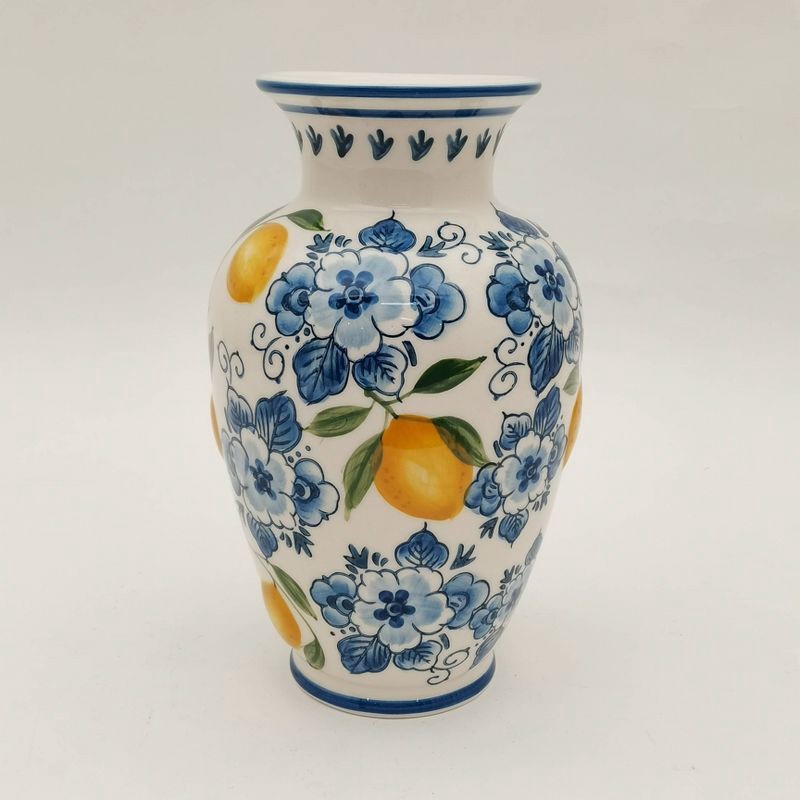 slide 1 of 4, Muchoise Ceramic Lemon Vase White/Blue, 1 ct