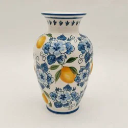 Muchoise Ceramic Lemon Vase White/Blue