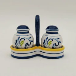 Muchoise Ceramic Salt & Pepper Shaker with Holder White/Blue