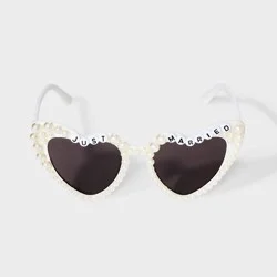 Bridal "Just Married" Sunglasses With Pearls - White