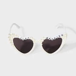 Bridal "Just Married" Sunglasses With Pearls - White
