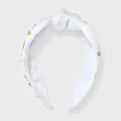 Bridal Embellished Knot Top Headband - White