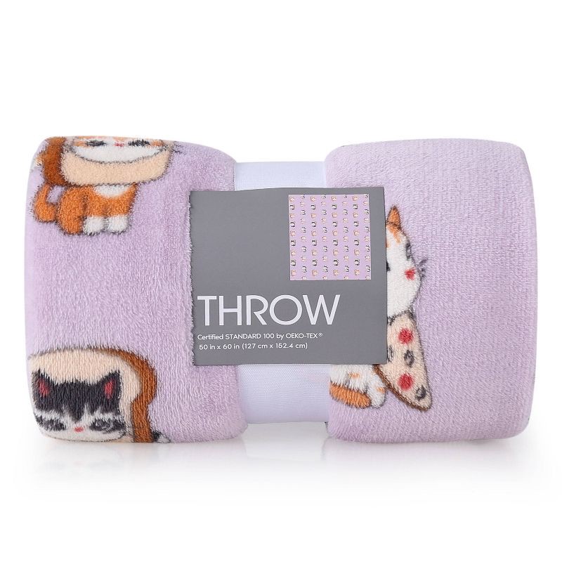 slide 1 of 4, Kittens in Bread Throw Blanket Violet, 1 ct