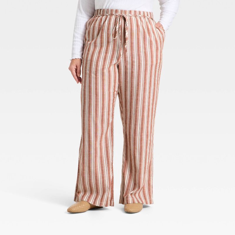 slide 1 of 3, Women's Mid-Rise Wide Leg Palazzo Pants - Universal Thread™ Red Striped XXL, 1 ct