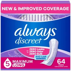 Always Discreet Drop Stock Up Box Incontinence Pads - Heavy - Long - 64ct