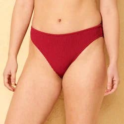 Women's Pucker Mid-Rise High Leg Cheeky Bikini Bottom - Shade & Shore™ Red XL