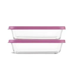 Ello 4pc (Set of 2) Everyday 4.5 cup Glass Food Storage Containers Green/Pink
