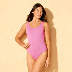 Women's Pucker Scoop Neck Medium Coverage One Piece Swimsuit - Shade & Shore™ Pink M