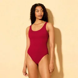 Women's Pucker Scoop Neck Medium Coverage One Piece Swimsuit - Shade & Shore™ Red XS