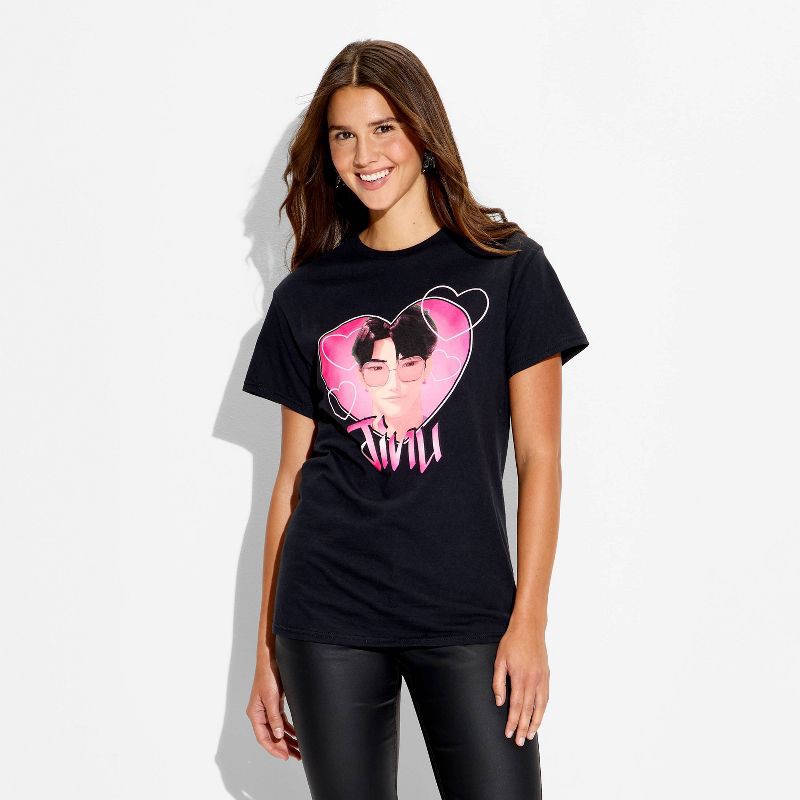 slide 3 of 3, KPop Demon Hunters Women's Jinu KPOP Demon Hunter Oversized T-Shirt - Black M, 1 ct