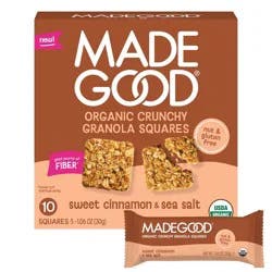 MadeGood Organic Crunchy Granola Squares Sweet Cinnamon & Sea Salt Snack Bars - 5.3oz/10ct