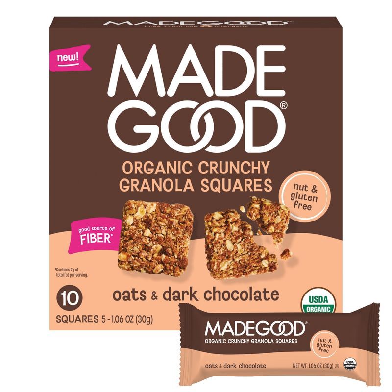 slide 1 of 8, MadeGood Organic Crunchy Granola Squares Oats & Dark Chocolate Snack Bars - 5.3oz/10ct, 5.3 oz, 10 ct