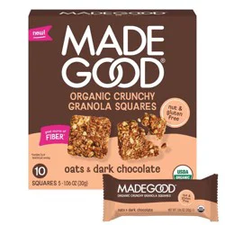 MadeGood Organic Crunchy Granola Squares Oats & Dark Chocolate Snack Bars - 5.3oz/10ct