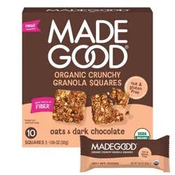 MadeGood Organic Crunchy Granola Squares Oats & Dark Chocolate Snack Bars - 5.3oz/10ct