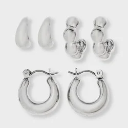 Hoop Earring Set 3pc - Universal Thread™ Silver