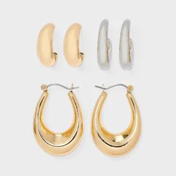 Mixed Hoop Earring Set 3ct - Universal Thread™ Gold